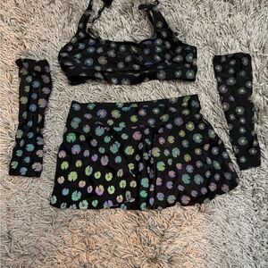 Black with Reflective flowers Rave outfit